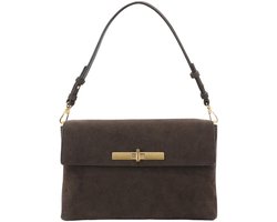 abro schoudertas Leather Suede Twist Shoulder Bag Dark Brown donkerbruin