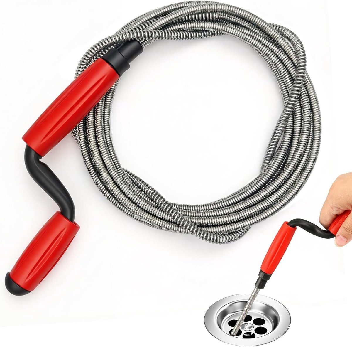Honden wastafel - Rood - 5 meter - Koolstofstalen Buisreinigingskabel met PE-handgreep - Voor Verstopping Verwijderen