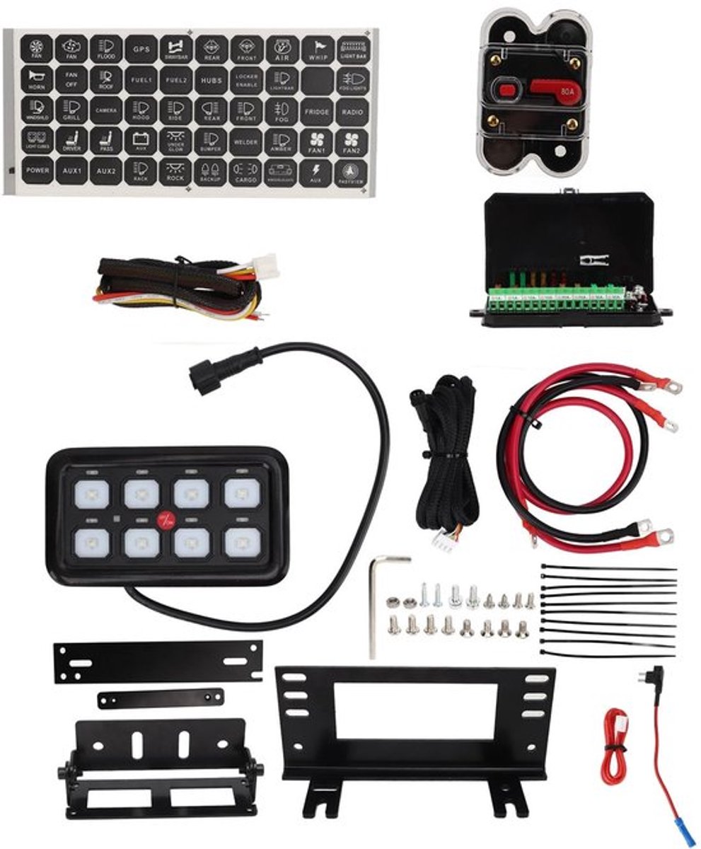 Schakelpaneel IP65 - 8-voudig - Aluminium - 12V-24V - Geschikt voor vrachtwagens/ATV/UTV - Inclusief accessoires - Schakelaar