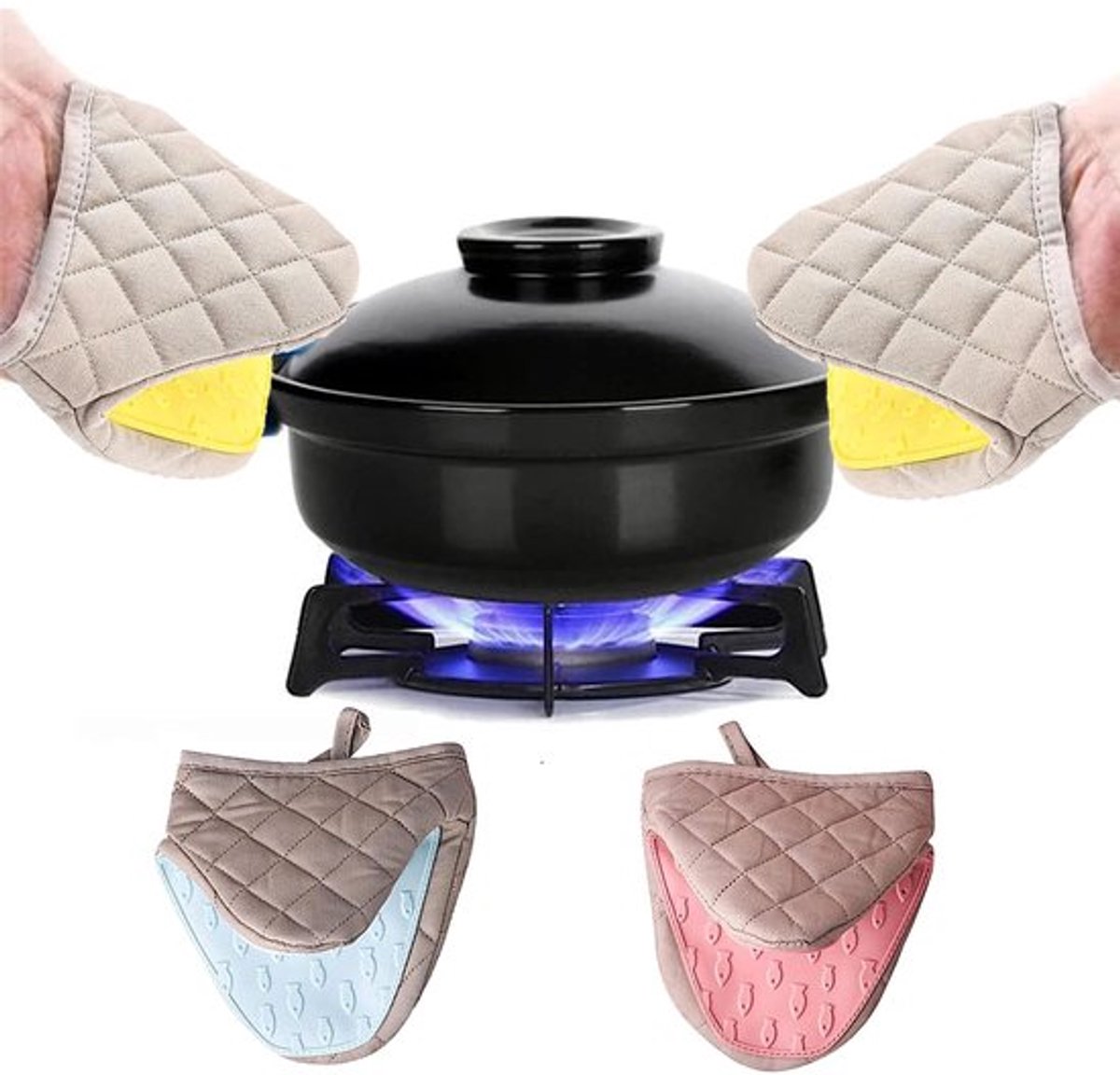 Ovenhandschoenen Hittebestendig - Ovenwanten 2 Stuks - Antislip Siliconen - Katoenen Handschoenen - Flexibel Ontwerp - Bescherming tot 240 °C - Keukenhandschoenen