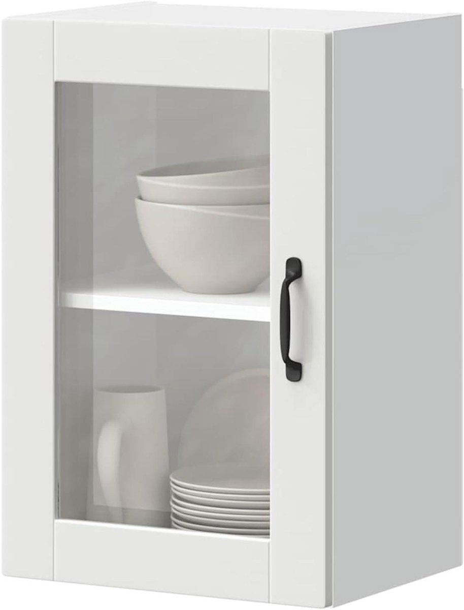Keukenkast met glazen deur - Servieskast Voorraadkast - Keuken organiseren - Verstelbare poten - 40 cm - Wit
