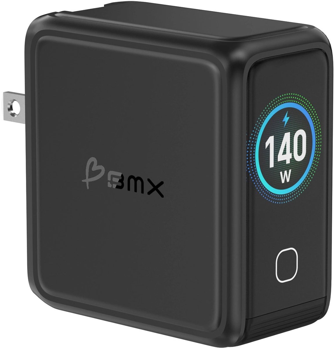 BMX GaNsta Laptop Travel Oplader met LCD Display – 140W PD 3.1 Snel Opladen – 4 Poorten voor Meerdere Apparaten – Wereldwijd Bruikbaar met Meegeleverde Adapters - Zwart