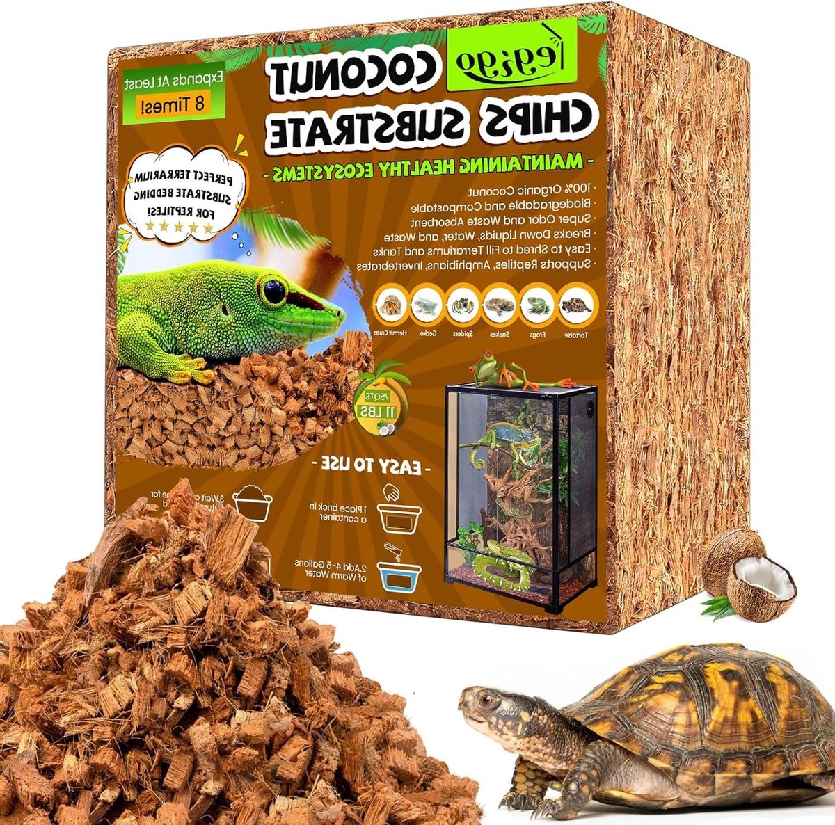 Kokosnoot Substraat - Natuurlijk Bodemmateriaal - Reptielen Verzorgen - Gecomprimeerd Blok - 45 kg - Bruin