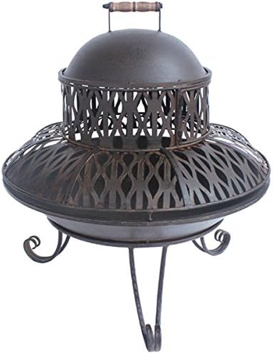 Vuurschaal met bescherming - Vuurkorf kampvuur - Terrasverwarming buiten - Donkerroestkleurig gelakt - H 60 x Ø 60 cm - Roestkleurig