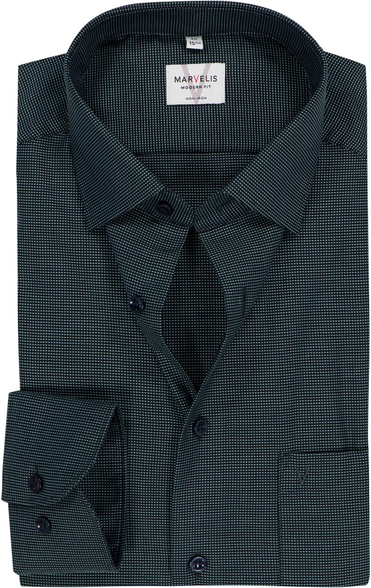 MARVELIS modern fit overhemd - structuur - groen - Strijkvrij - Boordmaat: 40 (EU maat: M)