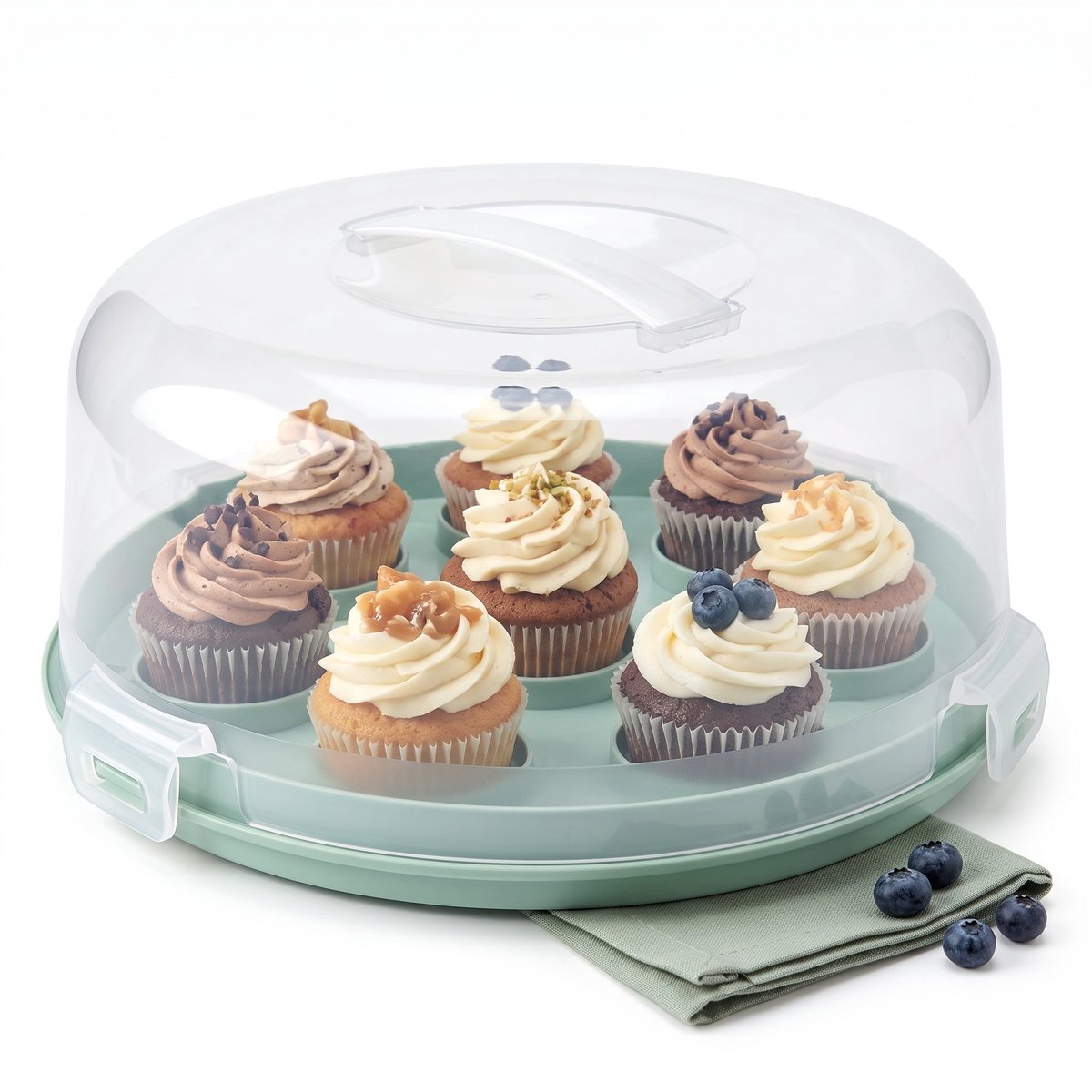 Cheqo® Taartplateau 2-in-1 - Taartstolp - Taartdoos met Deksel en Handvat - Cupcakehouder - Gebaksschaal - Taarthouder - Serveerschaal met Stolp - Taartdrager - Cupcake Transportbox - Taartbox - Vershouddoos - Bewaardoos - Muffinhouder