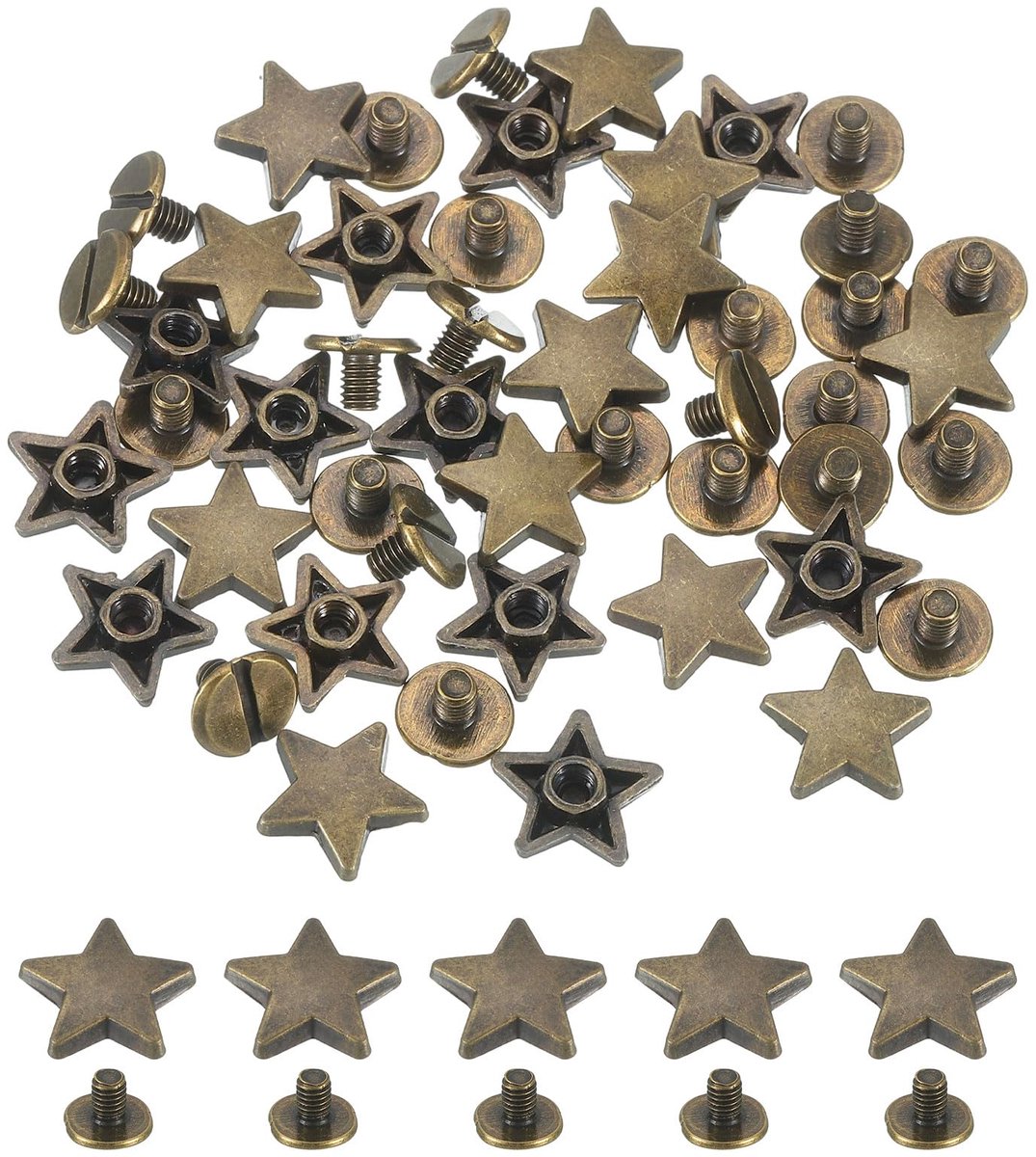 24 Sets Stervormige Metaal Nieten voor Lederhandwerk - 12mm - Bronzen Kleur