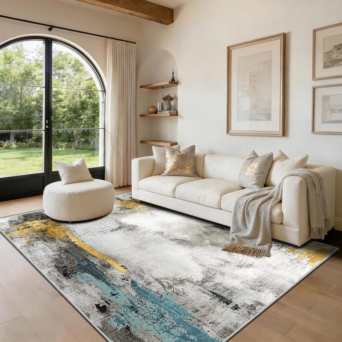 Abstract Vloerkleed - Laagpolig Tapijt - Woonkamer Decoratie - Antislip Onderkant - 200 x 300 cm - Zwart Wit Geel