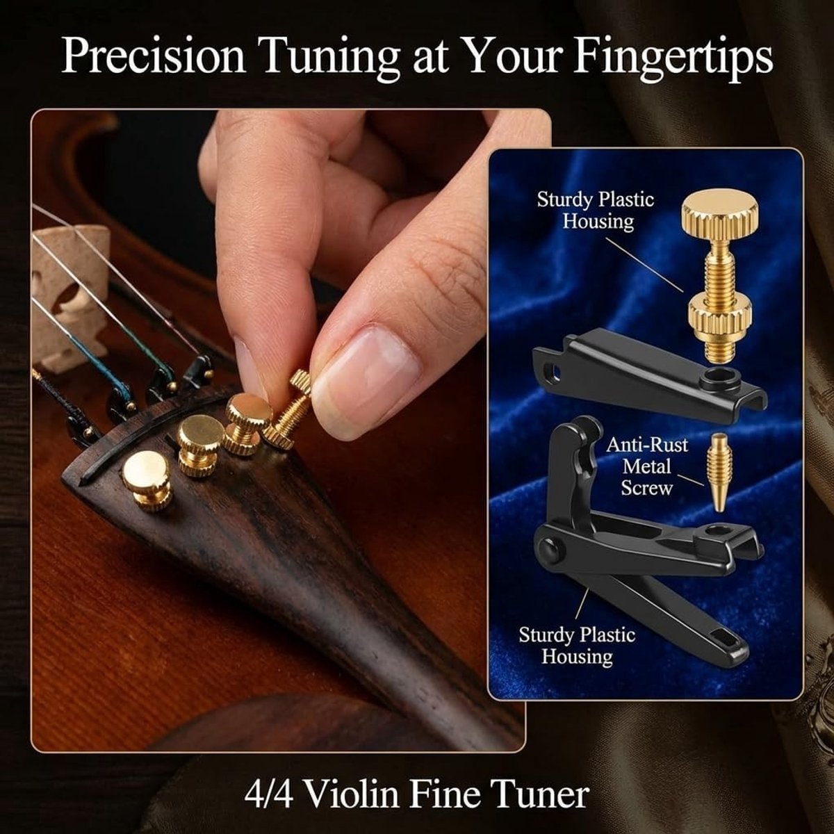 Fine Tuners voor Viool - 4 Stuks Gouden Schroef Metalen Snarenafsteller voor 3/4 en 4/4 Akoestische Viool Accessoires