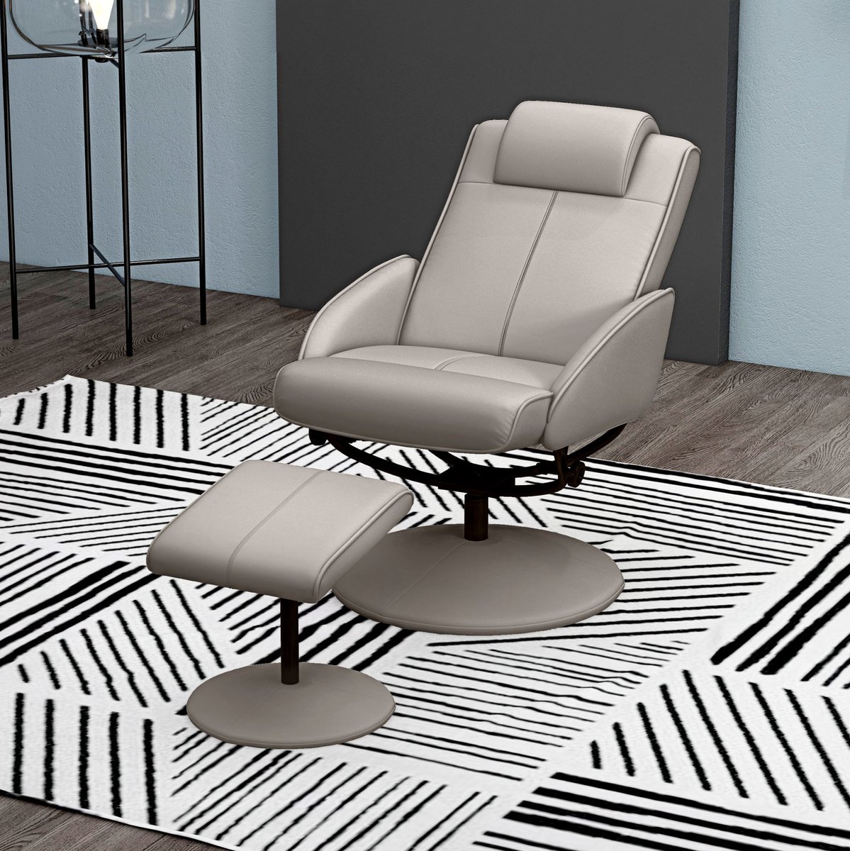 COVREO Relaxfauteuil 78x67x98 cm grijs kunstleer, 360 draaibaar met voetensteun