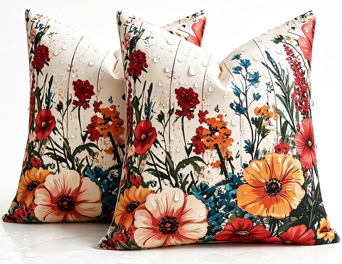 Set van 2 Decoratieve Kussenhoezen 40x40 cm met Bloemenprint voor Buiten