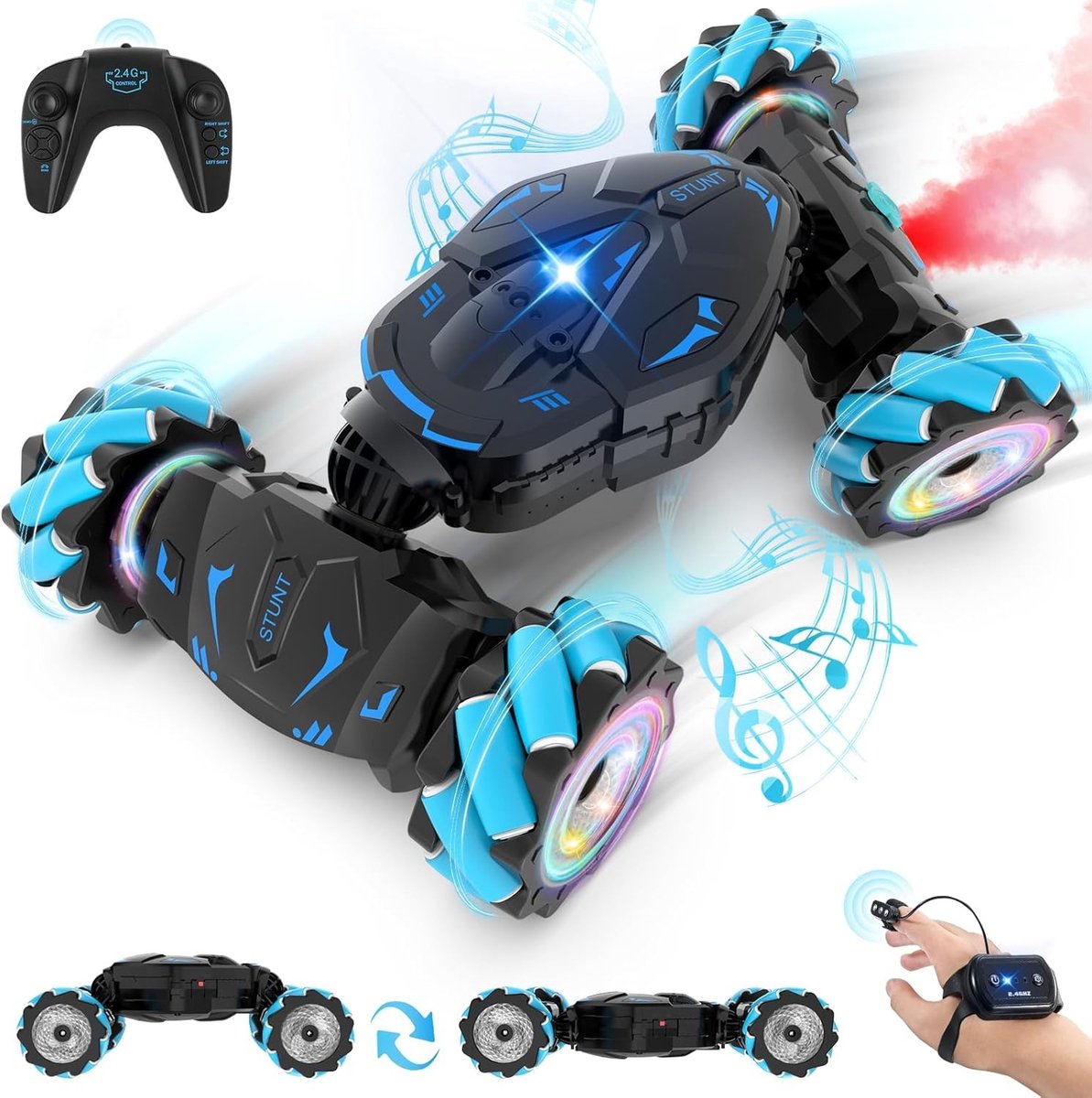 Rc drift car - Blauw - 8 cm - 4WD Afstandsbediening Stuntauto met Licht en Spray - Speelgoed voor Kinderen