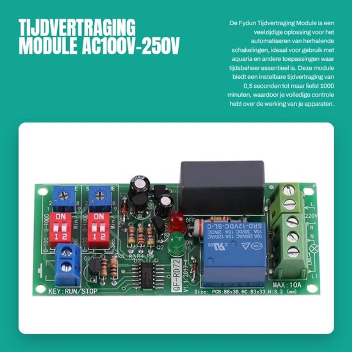 Tijdvertraging Module - AC100V-250V - Verstelbare cyclus voor pompen - Ideaal voor intermittent gebruik - Efficiënte werking - Geschikt v...