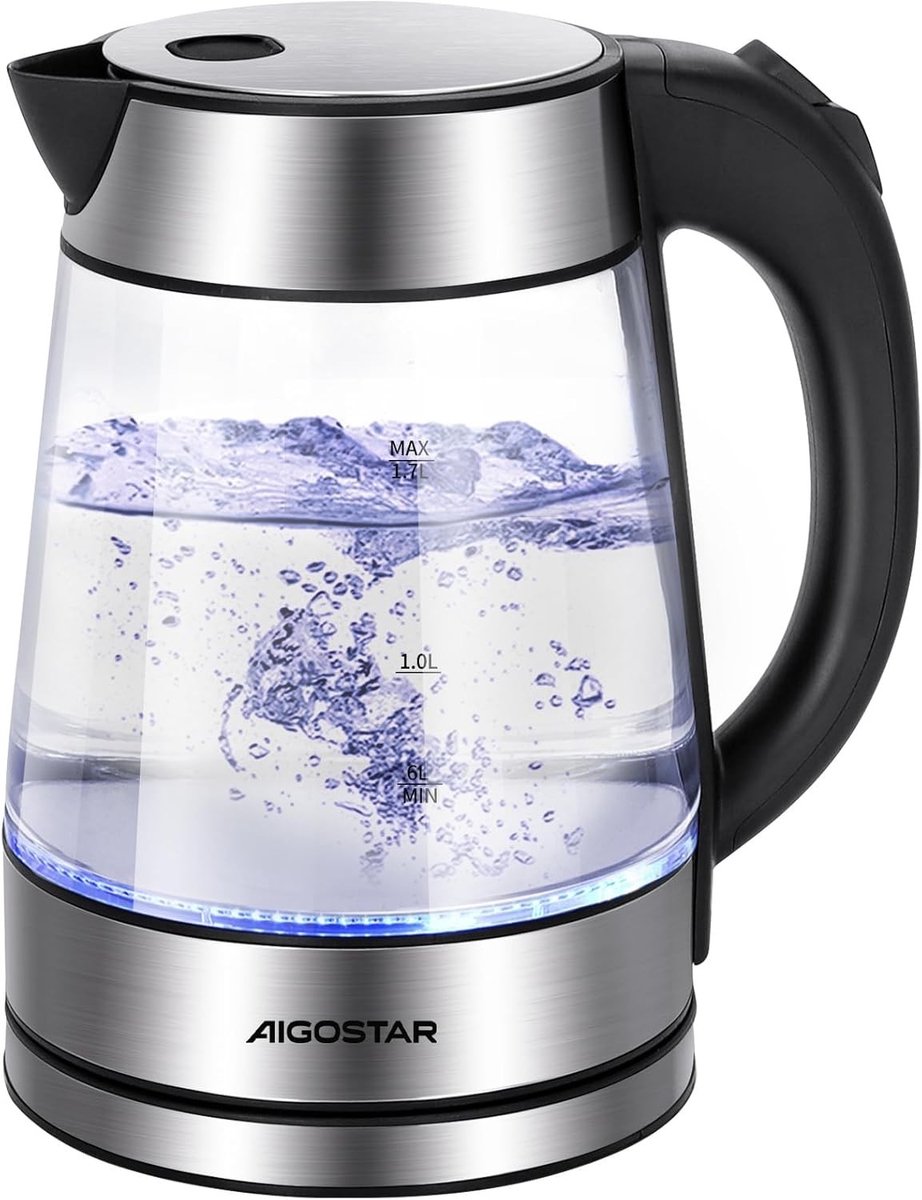 Retro waterkoker - Zwart - 1,7 liter - Borosilicaatglas en Roestvrij Staal - Elektrische Waterkoker voor Thuisgebruik