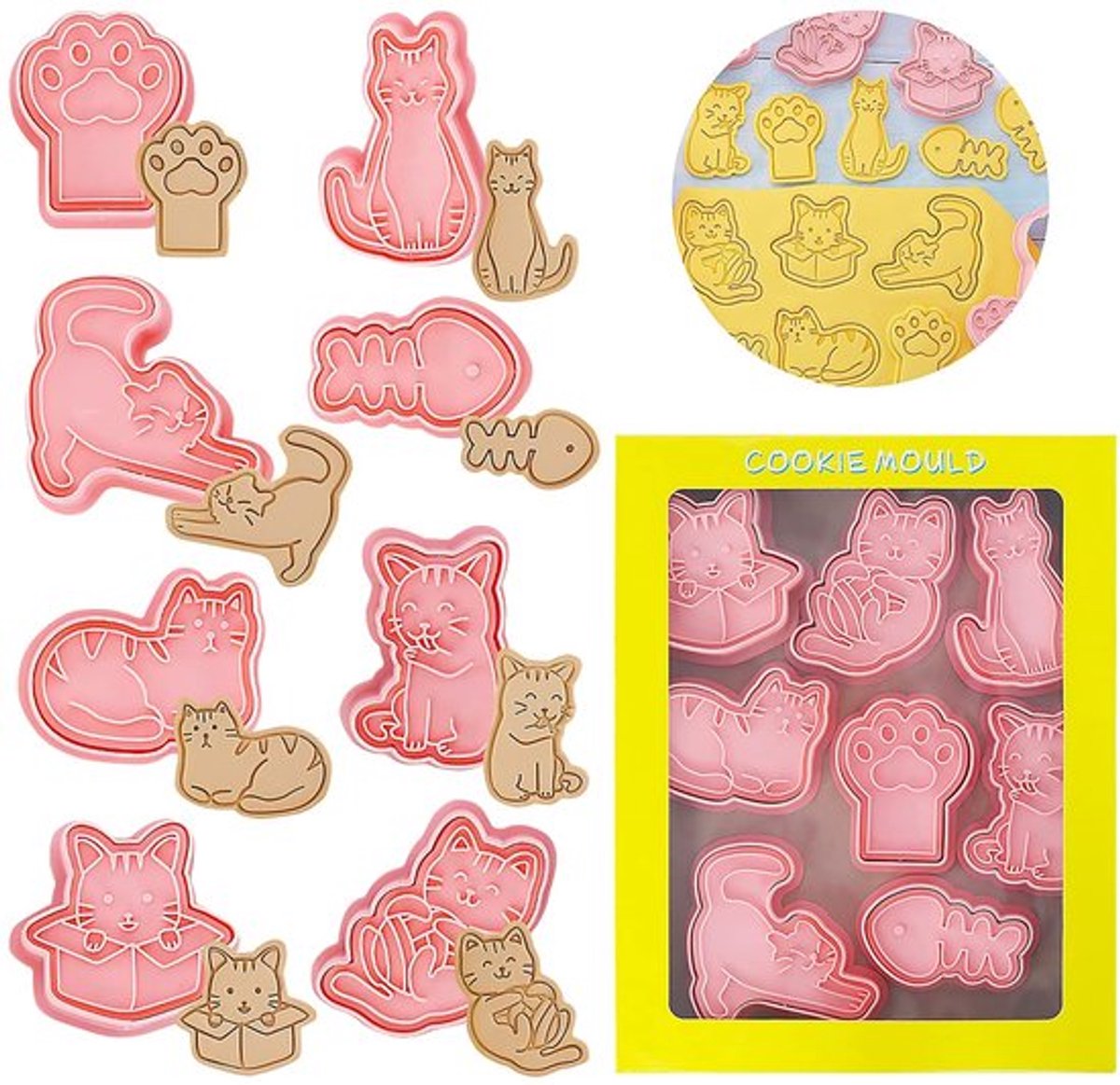 Uitsteekvormpjes 8 Stuks - Dieren Koekjesvormen - Koekjesstempel - Handpers - Taartdecoratie - Eenvoudig te Reinigen
