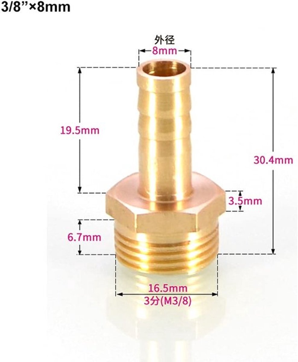 Slangconnector 3 Stuks - Massief Messing - Slangkoppeling - BSP Draad - Voor Lucht/Water/Gas - Lange Levensduur