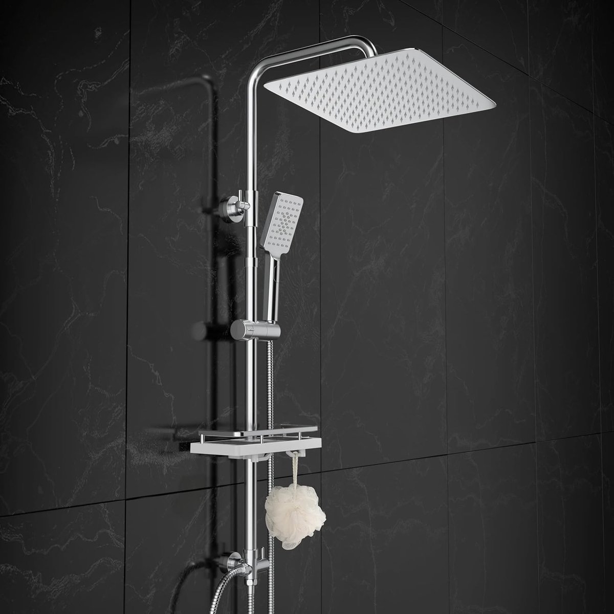 Regendouche deluxe - Chroom - 25x25 cm met Plank - Roestvrijstalen Douchesysteem voor Badkamer