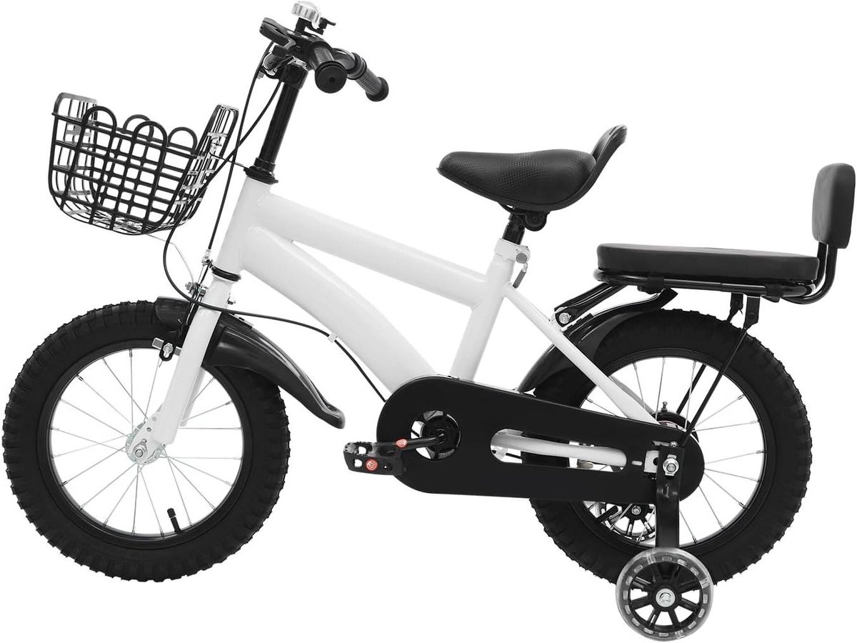 Kinderfiets Loopfiets Leren Fietsen Met Steunwielen 14 inch Wit