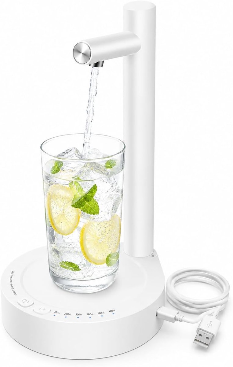 Claoner USB waterpomp - Draagbaar - Elektrisch - Voor waterfles - Bureau accessoire - Wit - Voor huis kantoor camping