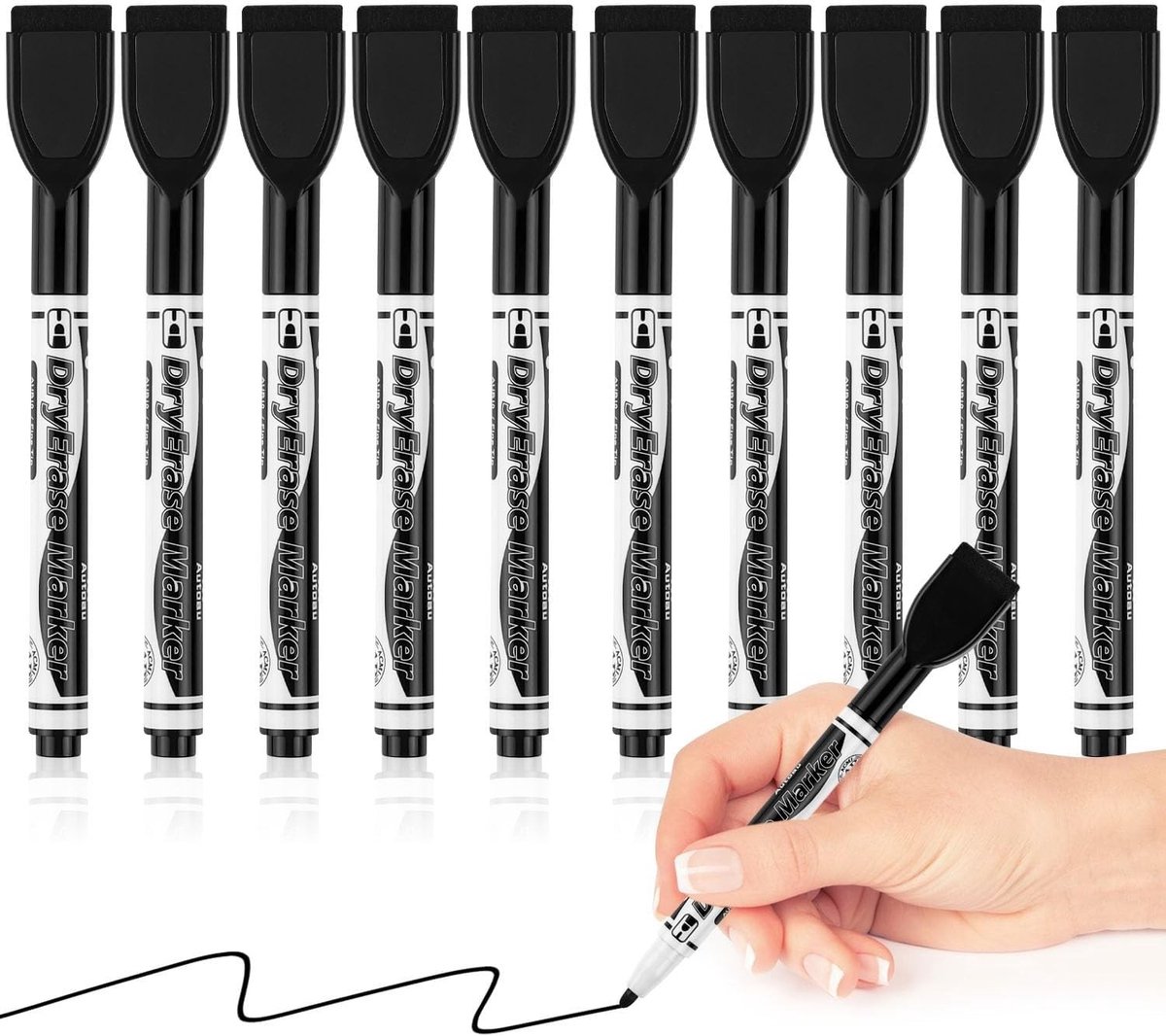 Whiteboard Marker Set - Zwart - 12,3 cm - Magnetische Whiteboardstiften met Wisser - Voor Thuis, School en Kantoor