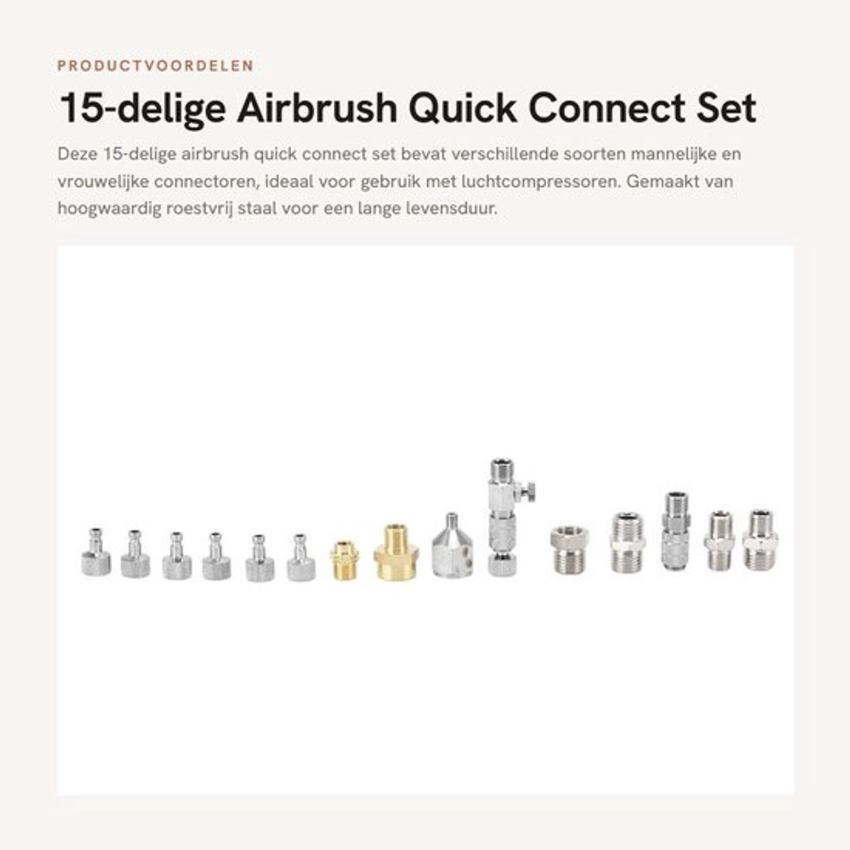 Airbrush Adapter 15-delig - Snelkoppelingsconnectoren - Connectoren 1/8 inch/1/4 inch - Roestvrij Staal - Eenvoudig te Installeren - Voor Luchtcompressor - Luchtcompressor Connector