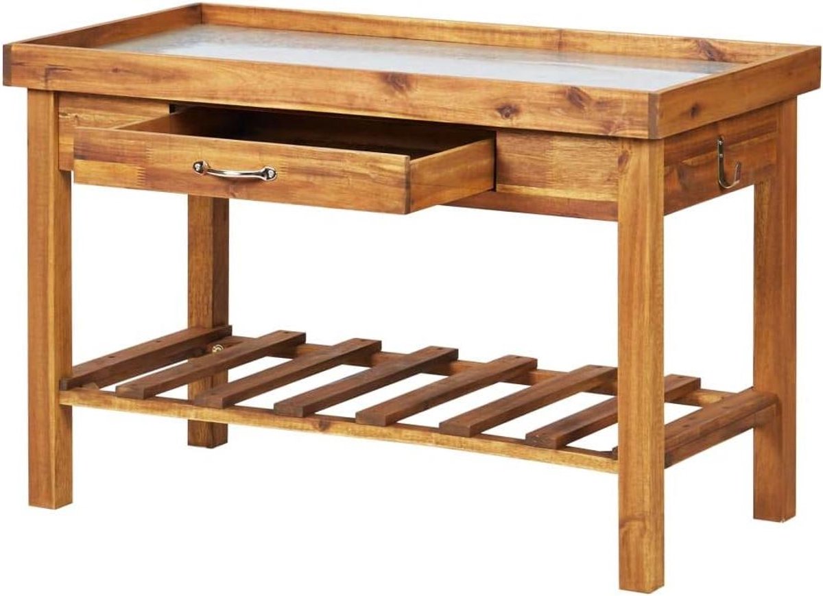 Planten Tafel - Werktafel Tuin - Tuinieren Buiten - Zinken Werkblad - 100 x 50 x 60 cm - Bruin