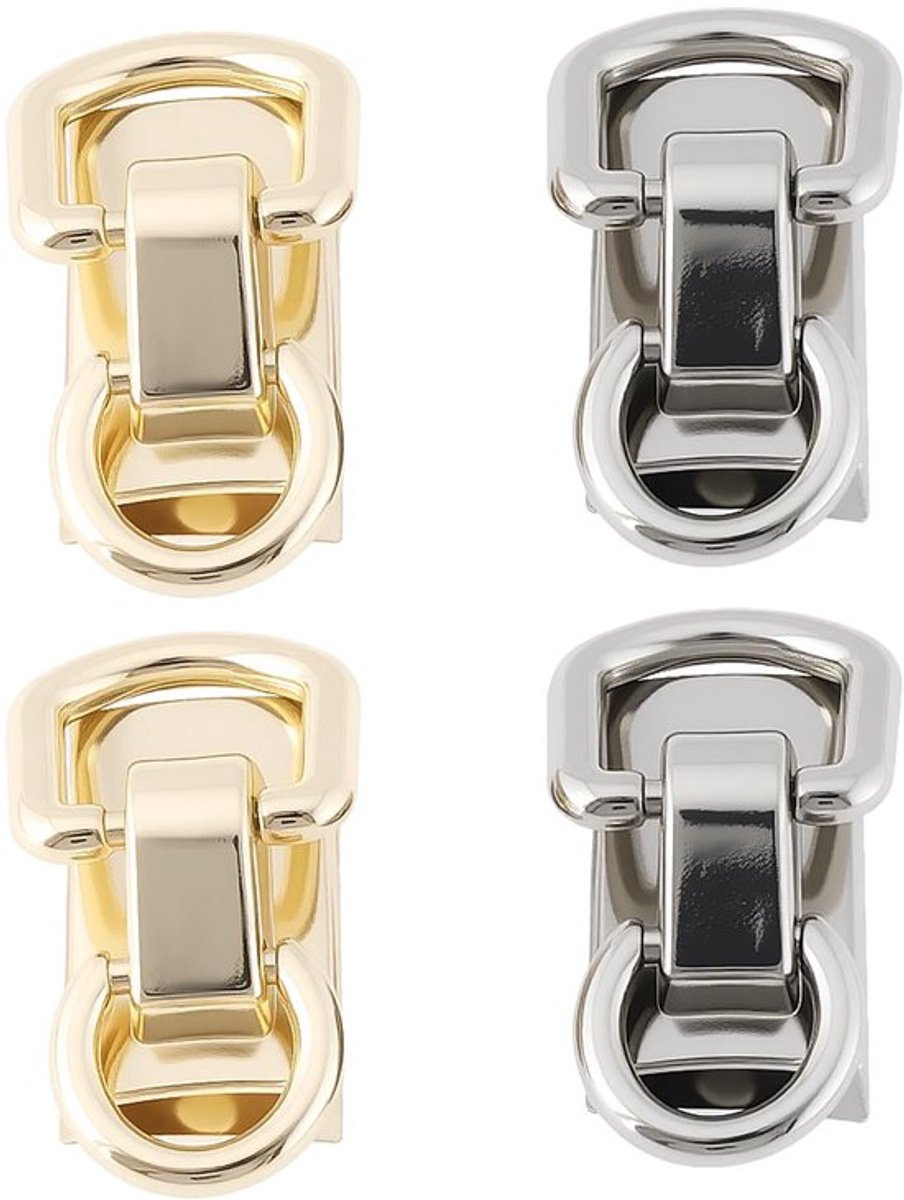 4Pcs Sluiting Portemonnee Zijklip Gesp met Dubbele Haken voor Handtas Schoudertas 3x1.8x2cm (Goud Zilver)