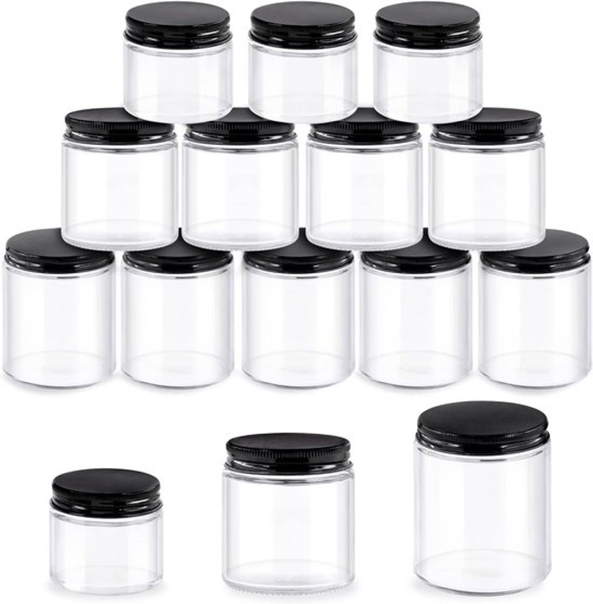 Set van 12 glazen potjes van 2oz, 4oz en 8oz met deksels voor het opslaan van crèmes, cosmetica en lotions