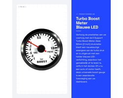 Turbo Boost Meter - Blauwe LED - 52mm Formaat - Drukmeter voor Auto's - Ideaal voor Tuning - Prestatietuning