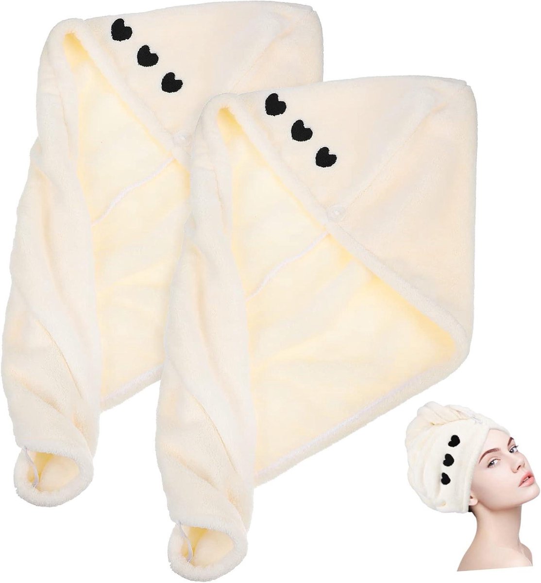 Haarwraps 2 Stuks - Haardroogkap Fleece - Haar Drogen - Sneldrogend Lichtgewicht - Medium - Zoals getoond