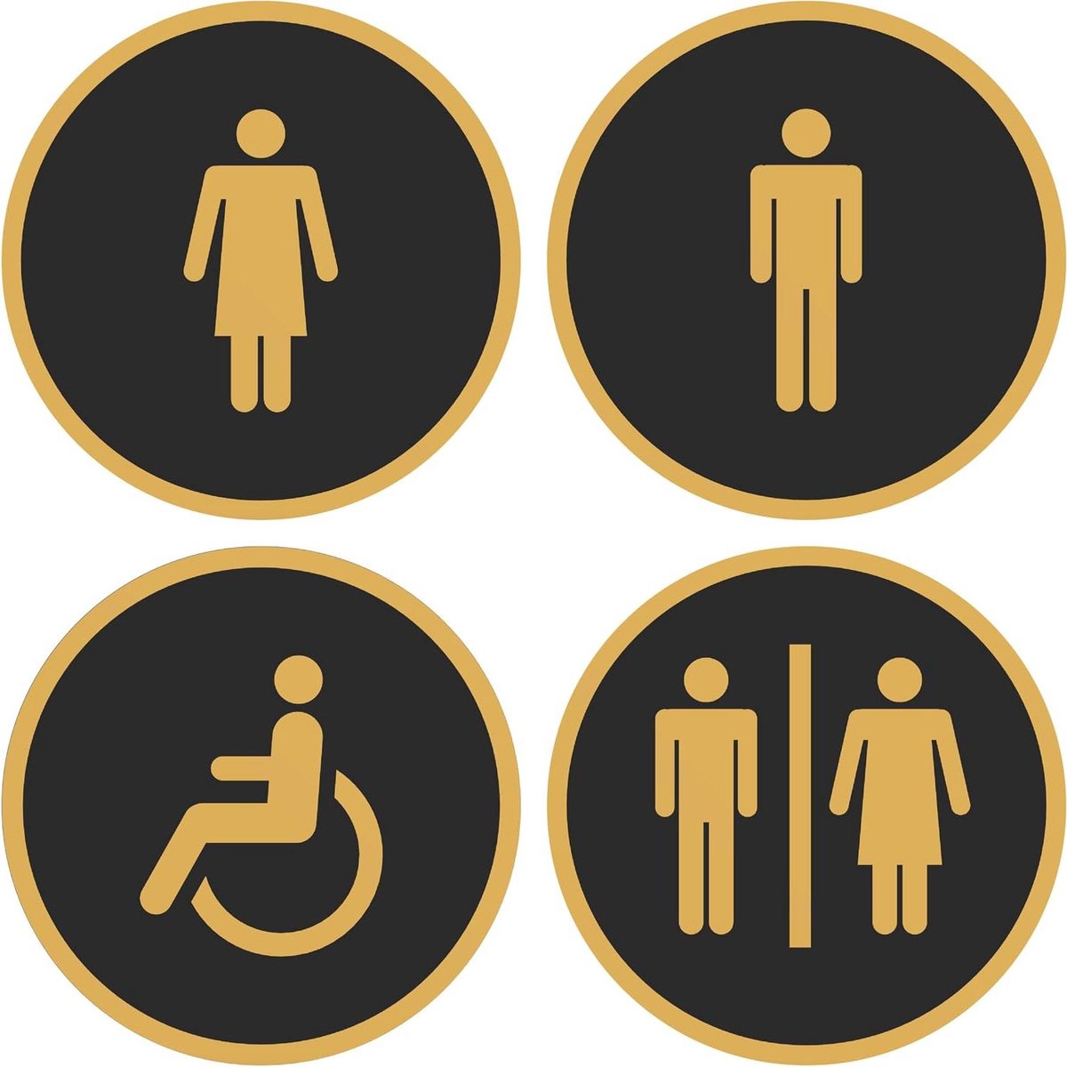 Toilet WC Bordjes - Sanitair Tekens - Aanwijzen Toiletten - 3mm Dik - 125 cm Rond - Zwart Goud