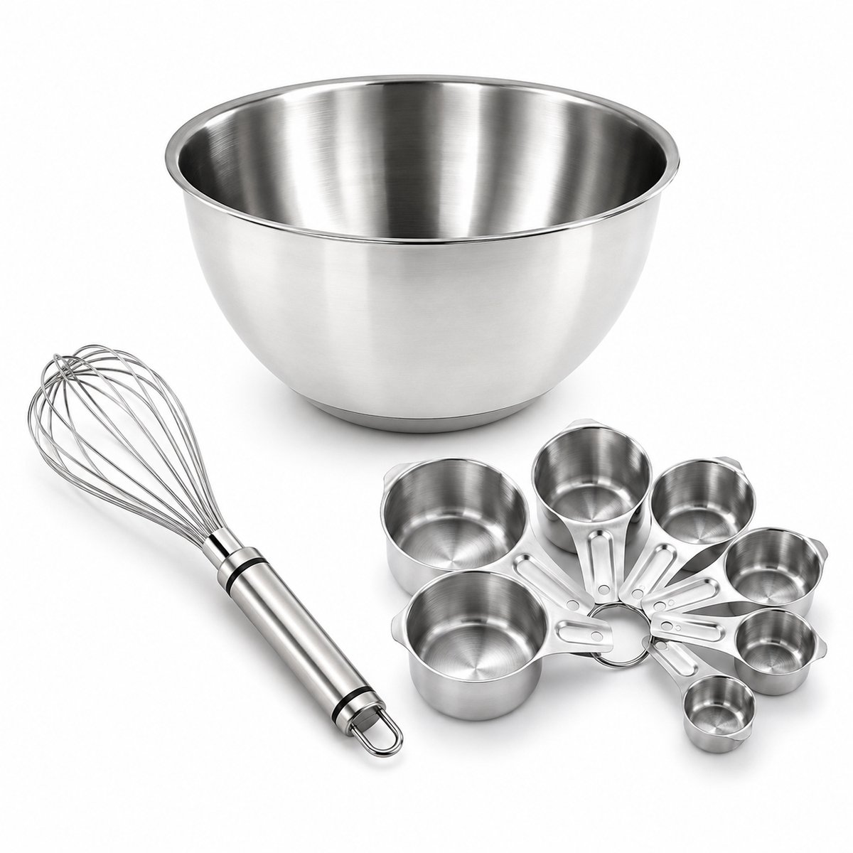 My Green Deal - RVS Bakset 9-delig - Mengkom 4,5 Liter, Garde 29,5 cm & 7 Maatbekers - Beslagkom en Bakbenodigdheden