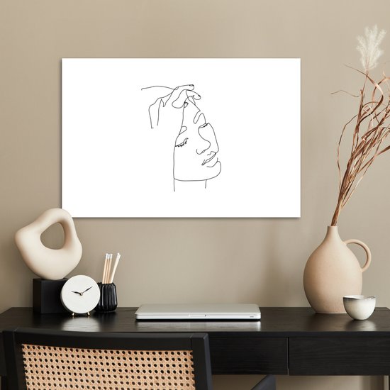 Main d'art sur une Line visage de la femme sur un papier d'affiche de fond blanc 90x60 cm - impression photo sur l' affiche (décoration murale salon / chambre à coucher)
