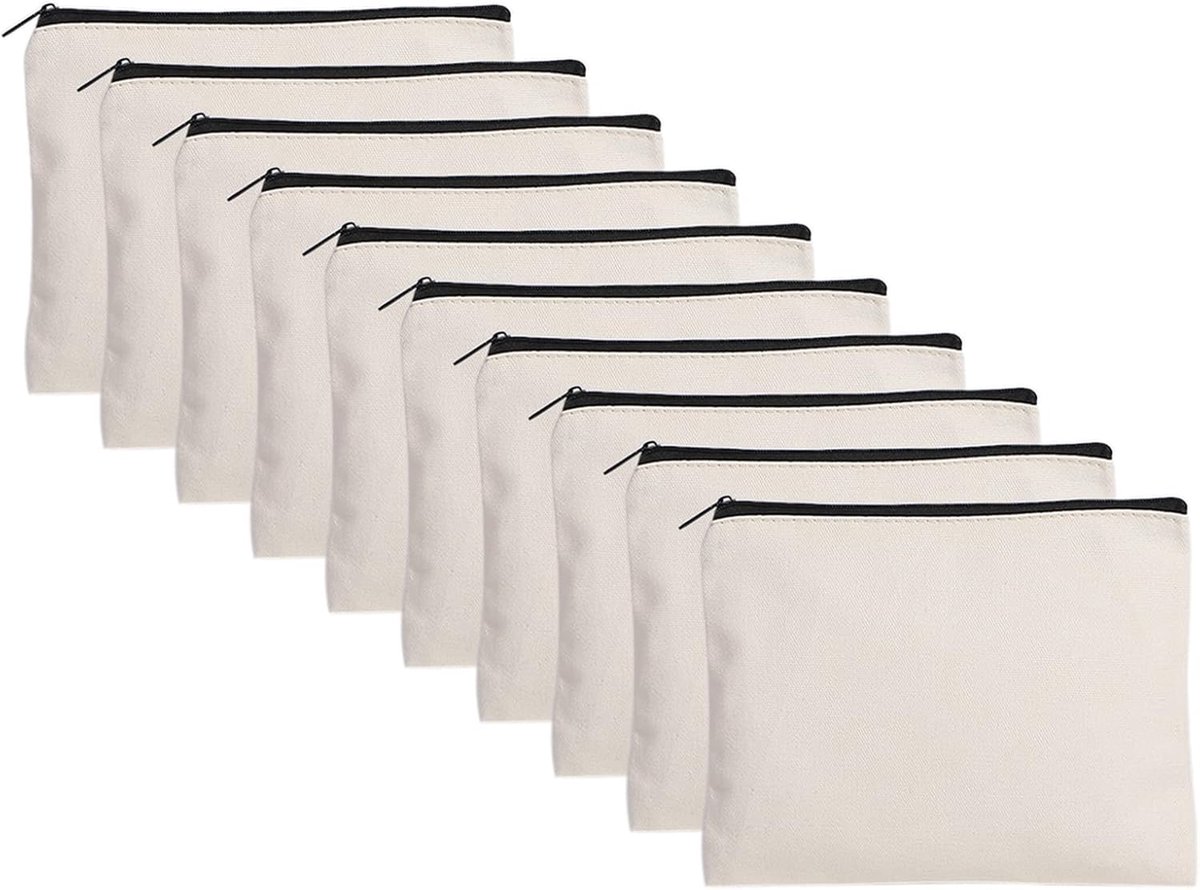 zakje met ritssluiting, 10 stuks, blanco canvas tas, stoffen zak, stoffen zak voor schilderen, school, knutselen, reizen, organisatie, 13 x 10 cm, wit, modieus, Wit., Modieus