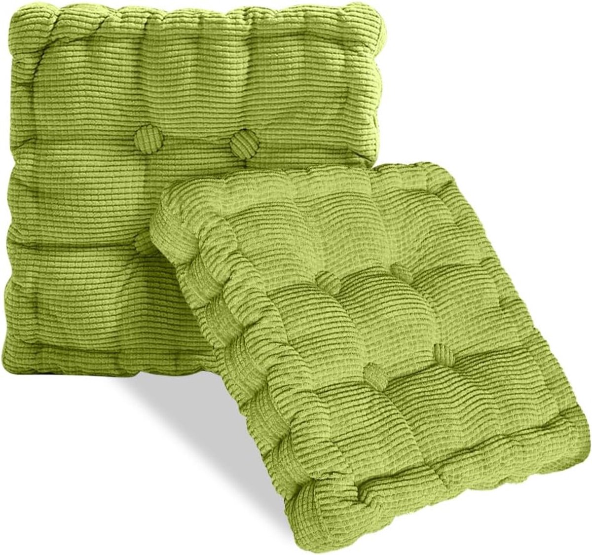 Stoelkussen voor buiten, 2 stuks, 40 x 40 cm, vloerkussen, zitkussen, dik matraskussen, 10 cm, dik vloerkussen voor thuis, kantoor, keuken, eetkamer, binnen en buiten (groen)