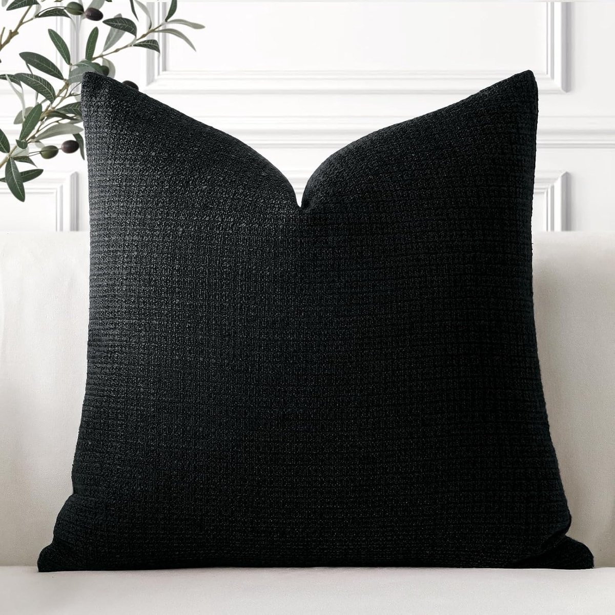Linnen kussenhoes, set van 1 decoratieve vierkante kussensloop, 50 x 50 cm, voor huisdecoratie, bank, slaapkamer, auto, zwart