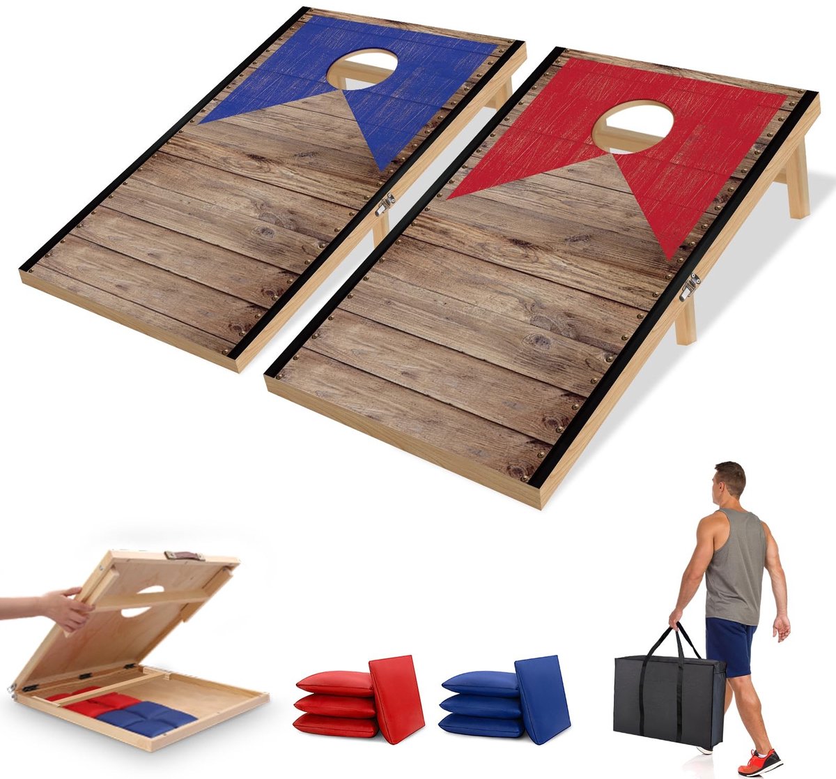 Dailygoods - NZQXJXZ 3 x 2 FT Houten Cornhole Set Outdoor, 2-in-1 Cornhole Game met 8 zitzakken & draagtas voor achtertuin, gazon, strand, camping outdoor speelset