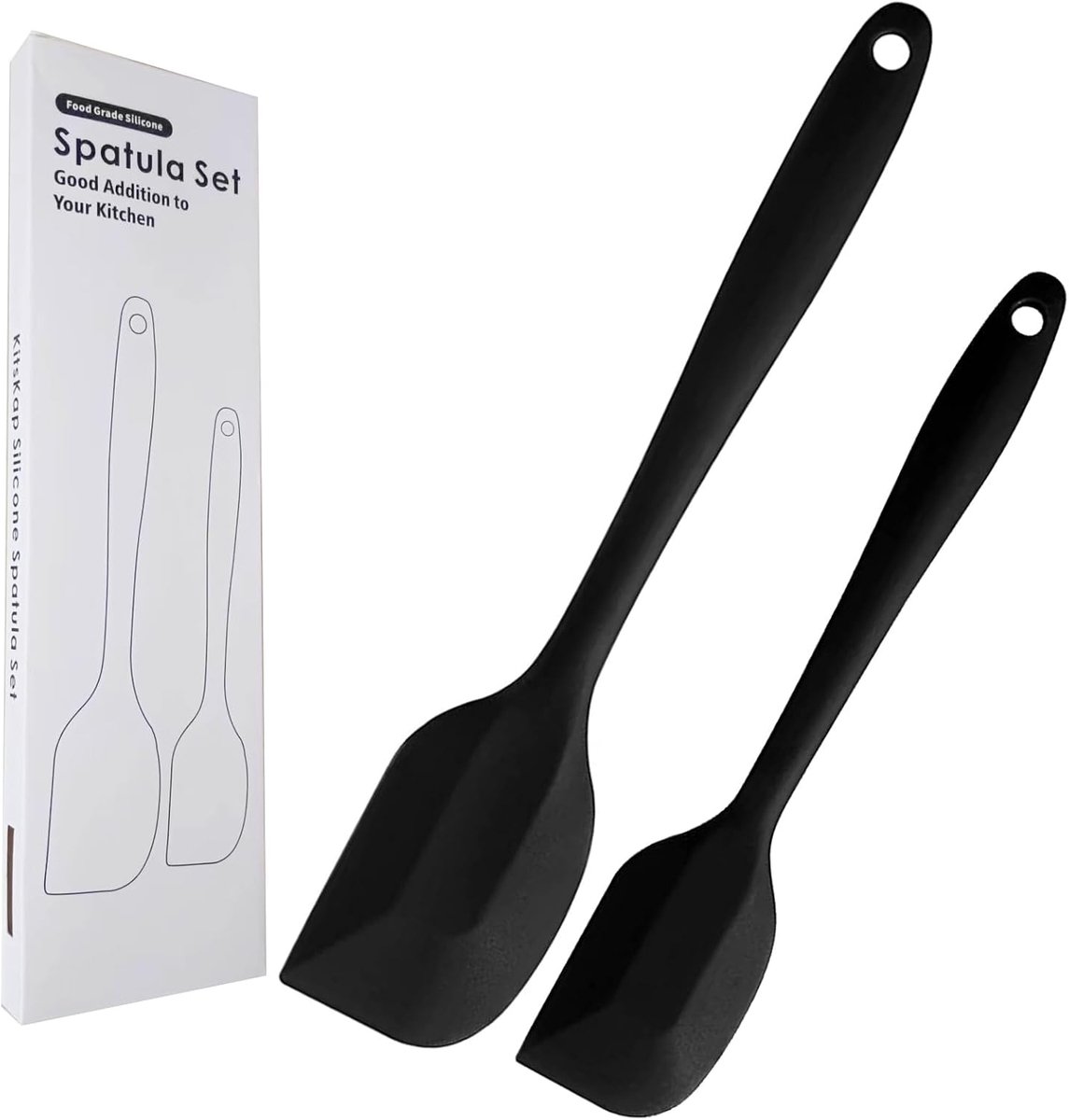 spatel set 2 stuks hittebestendige rubberen spatel voor non-stick kookgerei BPA-vrij (Zwart)