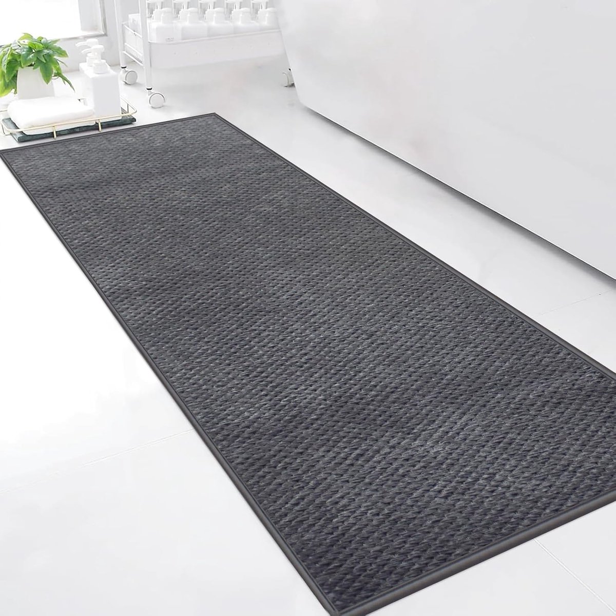 50 x 150 cm, Zachte Chenillevezel Badmat, Antislip Vloerkleed met Rubberen Backed, Machine Wasbaar Sneldrogend Vloerkleed, Badkamer Accessoires Decor, Grijs