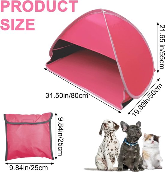 Mini-zonneschermtent, 1 stuk Opvouwbare pop-up strandtent UV-bescherming Geschikt voor huisdieren, kamperen, picknicken en op het strand Roze vinyl Maat L van MINI — afbeelding 3
