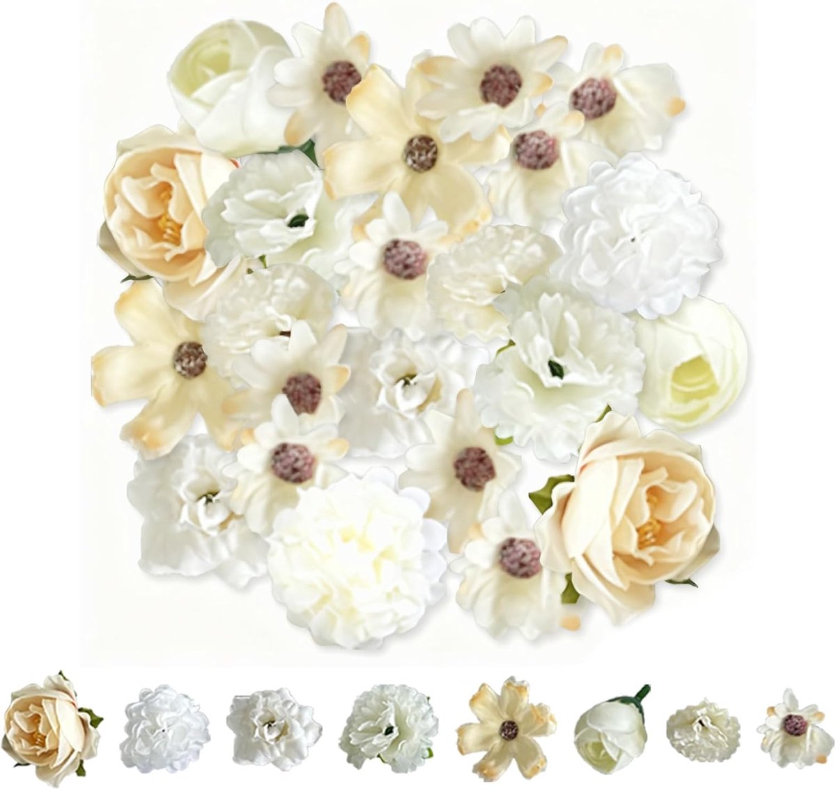 Kunstbloemen 42 stuks kunstbloemen 5 cm wit kunstbloemen nepbloemen stoffen bloemen decoratie voor feest DIY bruids bruiloft ambachten scrapbooking decoratieve kunstbloemen