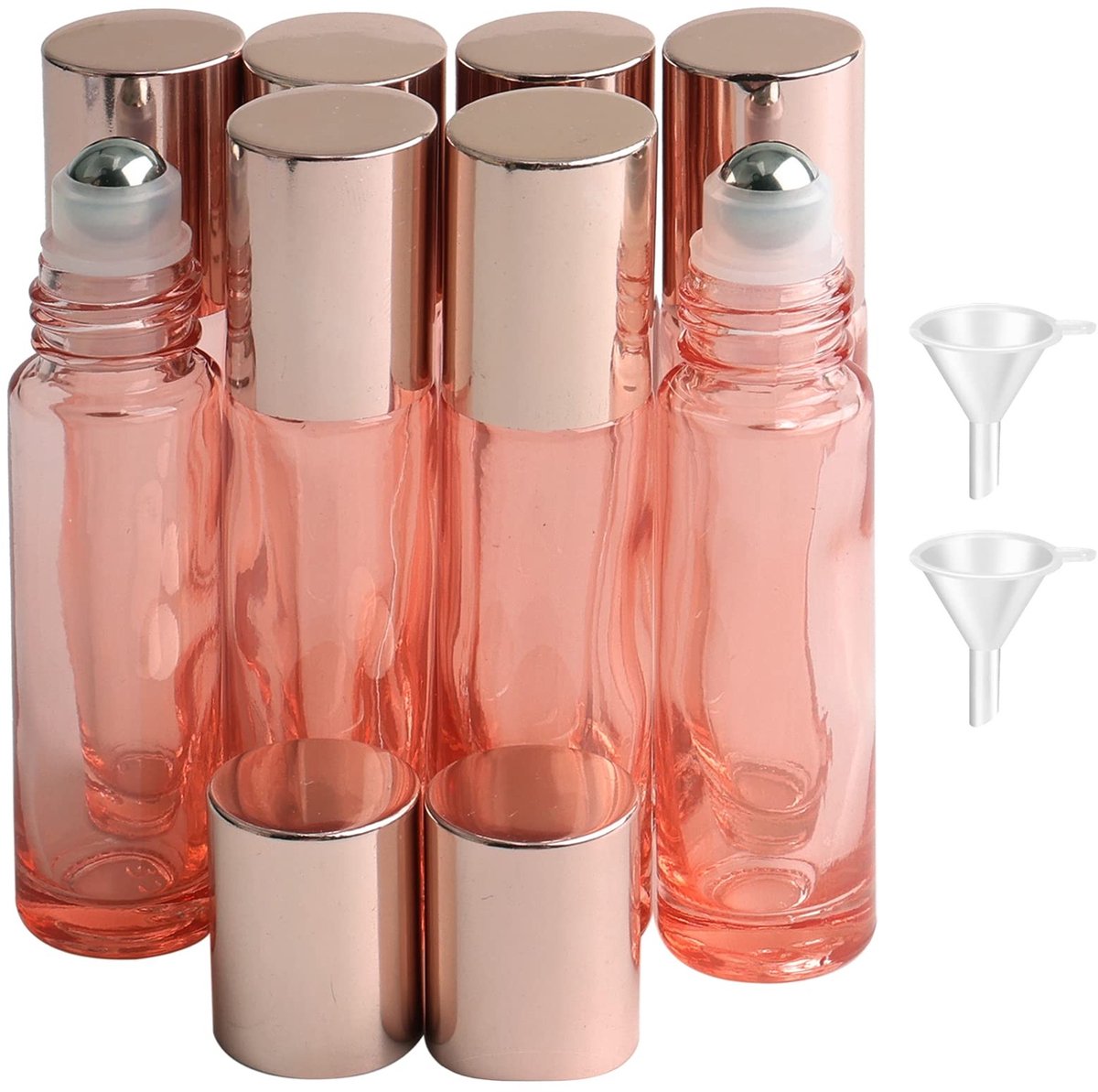Dailygoods- Rollerflessen Set 8 Stuks - 10ml Glazen Roll-on Flessen - Aromatherapie/Parfum - Inclusief Trechters - Goede Afdichting - Dikte Glas - Rolfles