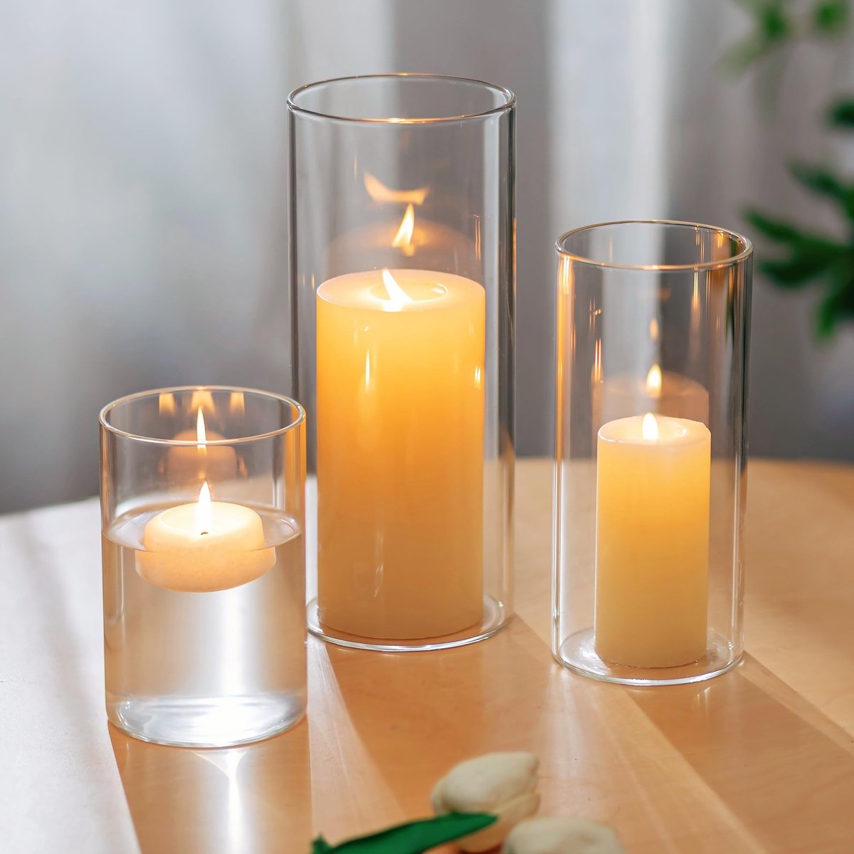 Dailygoods- Kaarsenhouder Set van 3 - Cilindervormige Glazen Kaarsenhouders - Geschikt voor Stompkaarsen - Decoratie Woonkamer - Multifunctioneel Design - Trendy Uitstraling