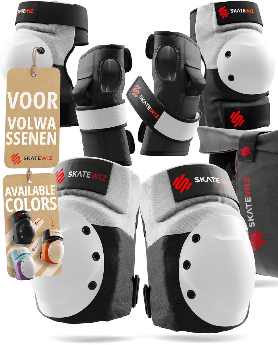 Inline Skates Beschermers - Grijs/Wit - Knie- en Handbescherming - Comfortabele Pasvorm - Voor Volwassenen