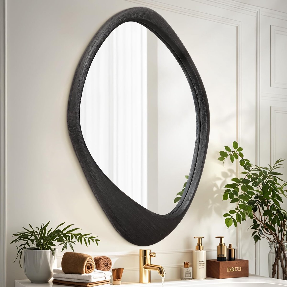 Dailygoods - AAZZKANG Zwarte Spiegel met Houten Frame Grote Onregelmatige Wandmontage Spie