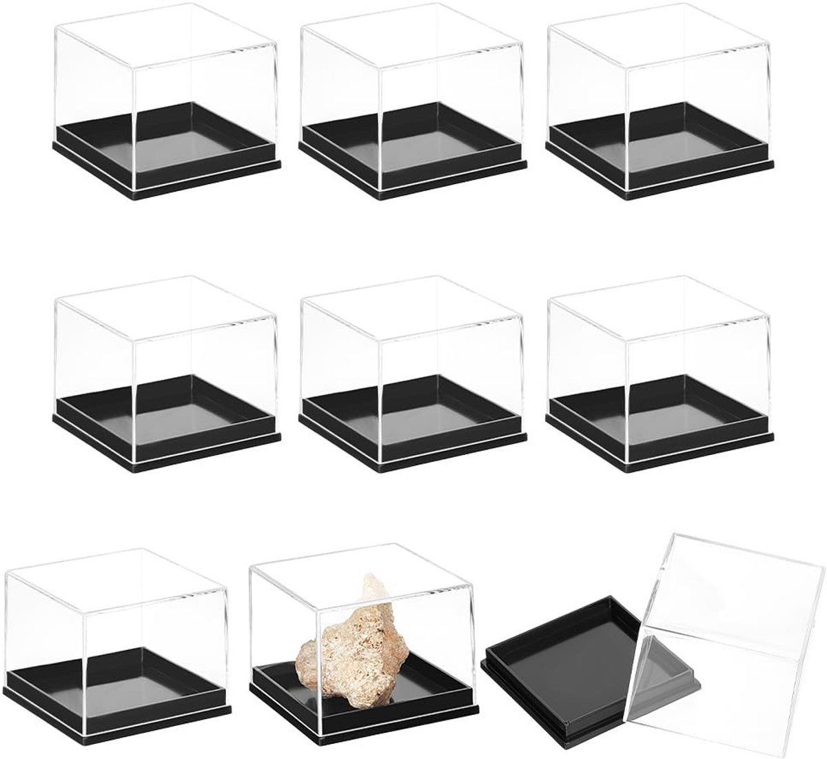 Dailygoods- Display Case - 10 Stuks - Vierkante Vitrine Box - Scharnierende Deksels - Geschikt voor Collectables - Afmetingen 3,9x3,9x2,9cm - Opslagdoos