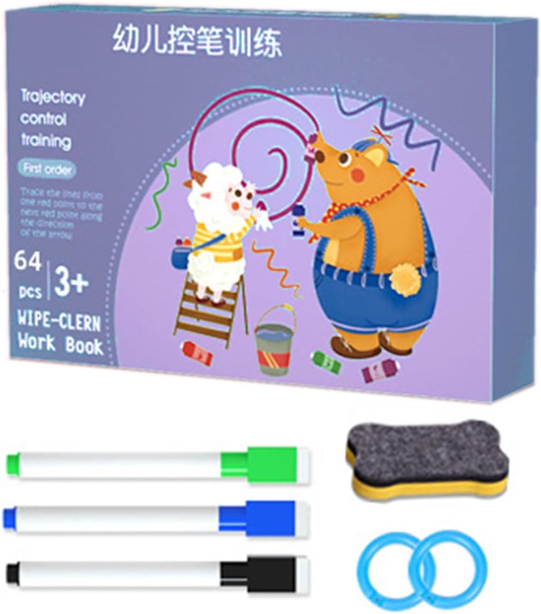 Kinderen Traceringskaarten - Schrijfoefeningen - Penbeheersing Leren - Herbruikbaar Afveegbaar - 25 x 22 cm - Meerdere Kleuren