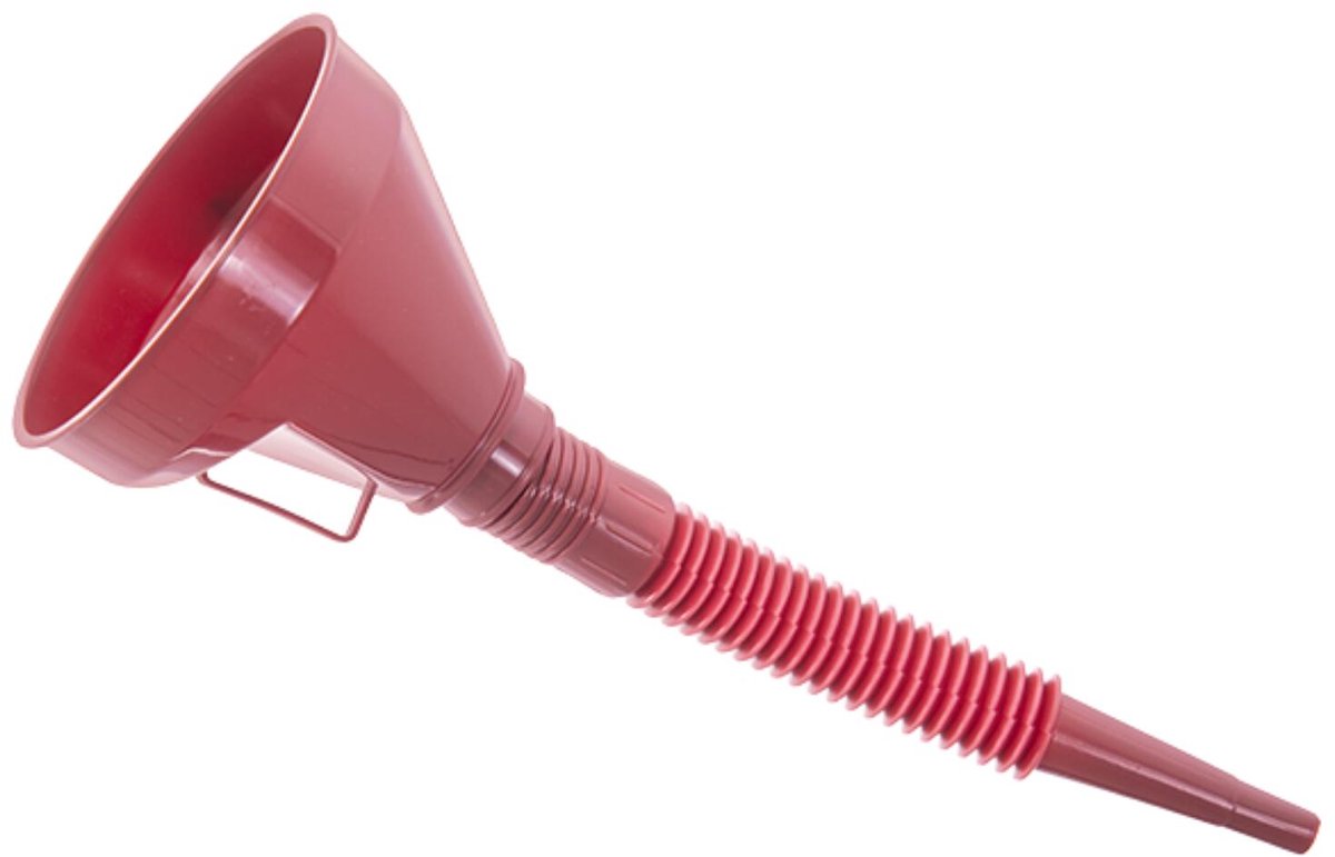 CM Brandstof trechter voor voertuigen - met slang - kunststof - rood - 13.5 x 37 cm - benzine / olie