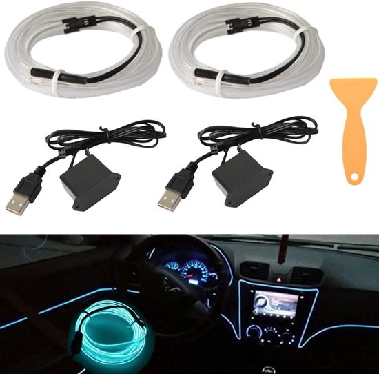 Led Interieurverlichting - Sfeerlicht Strip - Auto Decoratie - Waterdicht en Flexibel - 2x 5 Meter - IJsblauw