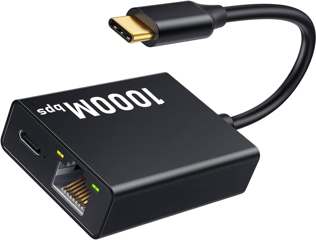 Type C Dongle - Netwerk Adapter - Opladen en Internet - Multi Functioneel - Draagbaar Formaat - Zwart